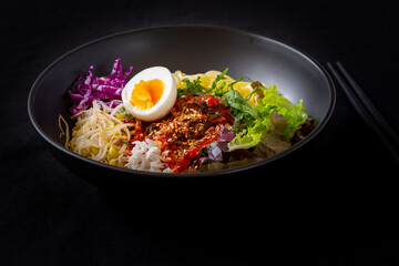 Korean food, JJolmyeon which is mixed with cold chewy noodles with vegetables and spicy sauce