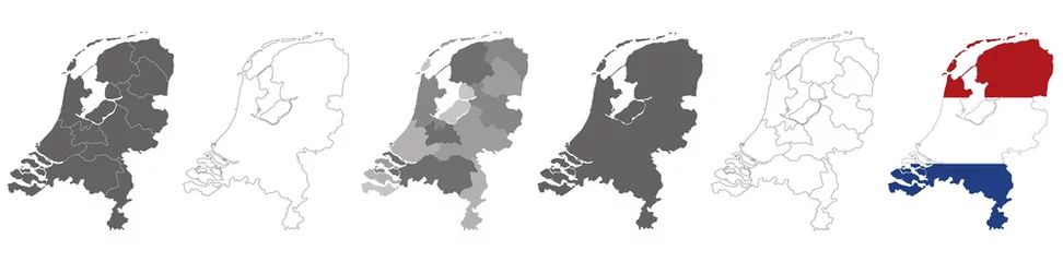 Fotobehang set van politieke kaarten van Nederland met regio& 39 s en vlag kaart geïsoleerd op een witte achtergrond © agrus