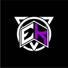 Monogram letter E K Diamonds decorated with circles and triangles are perfect for game initials, greeting cards, logos, posters, etc.