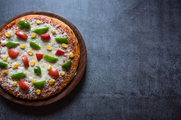 Mozzarella cheese pizza on a background. Copy space. 