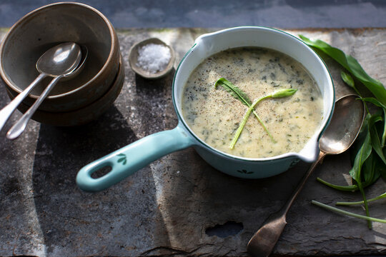 Potato soup with wild garlic