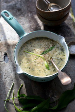 Potato soup with wild garlic