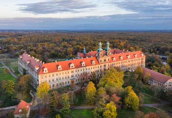 Lubiaz, Poland. Aerial view of historic Cistercian abbey (largest in the world)
