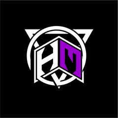 Monogram letter H M Diamonds decorated with circles and triangles are perfect for game initials, greeting cards, logos, posters, etc.