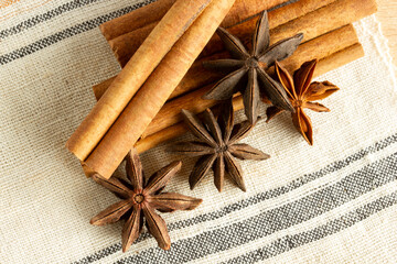  Cinnamon stick and star anise background