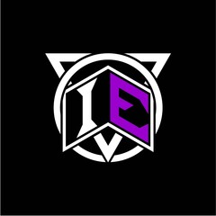 Monogram letter I E Diamonds decorated with circles and triangles are perfect for game initials, greeting cards, logos, posters, etc.