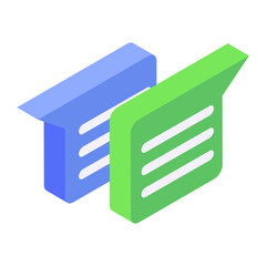 Two speech bubbles in isometric icon showing concept of messaging 