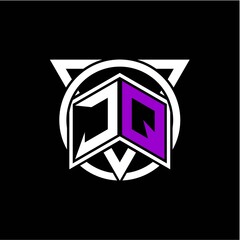 Monogram letter J Q Diamonds decorated with circles and triangles are perfect for game initials, greeting cards, logos, posters, etc.