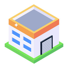 
Warehouse icon in isometric design, building for storing goods 
