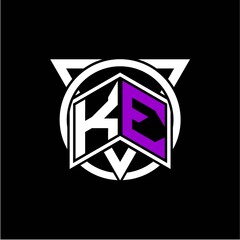 Monogram letter K E Diamonds decorated with circles and triangles are perfect for game initials, greeting cards, logos, posters, etc.