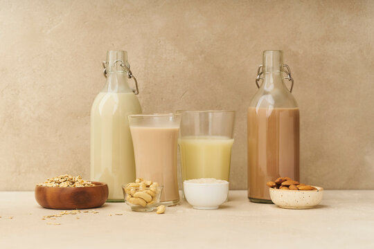 Oat milk, cashew milk, rice milk and chocolate almond milk