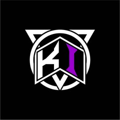 Monogram letter K I Diamonds decorated with circles and triangles are perfect for game initials, greeting cards, logos, posters, etc.