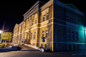 Fototapeta na wymiar Night photo of building in Ostróda.