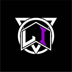 Monogram letter L I Diamonds decorated with circles and triangles are perfect for game initials, greeting cards, logos, posters, etc.