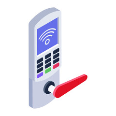 
Wifi connected home technology, isometric icon of smart door 
