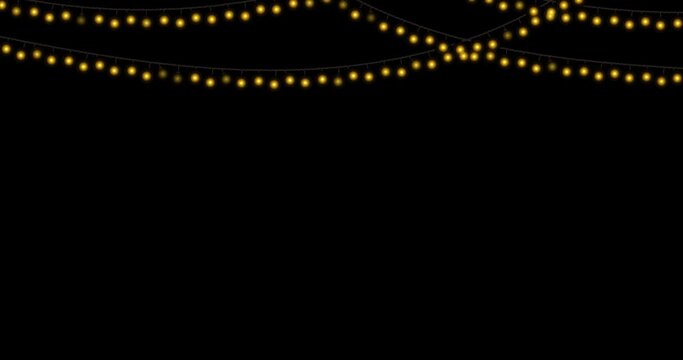 Gold flashing Christmas garlands. Looped 4K animation