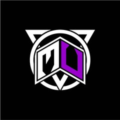 Monogram letter M U Diamonds decorated with circles and triangles are perfect for game initials, greeting cards, logos, posters, etc.