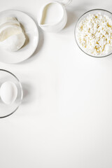 proteic breakfast concept with dairy products on table top view mock-up