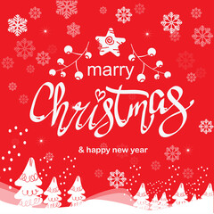 Merry Christmas hand drawn lettering. Xmas cursive calligraphy. Christmas lettering with golden stars. Banner, postcard, poster design element. vector illustration EPS10