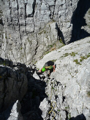 Climber at Kopftorlgrat mountain, Tyrol, Austria