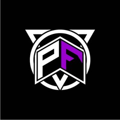 Monogram letter P F Diamonds decorated with circles and triangles are perfect for game initials, greeting cards, logos, posters, etc.