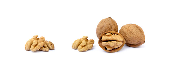 Pile of walnuts isolated on white background