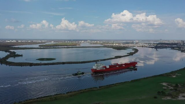 Merchant ship in Bayou Contraband near Lake Charles, Louisiana