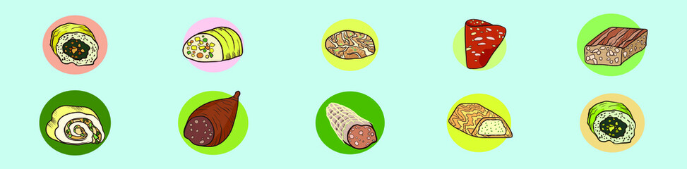 set of meat product. cartoon icon design template with various models. vector illustration isolated on blue background