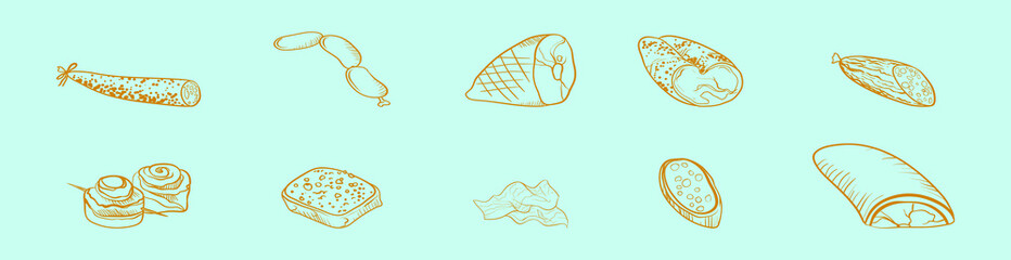 set of meat product. cartoon icon design template with various models. vector illustration isolated on blue background