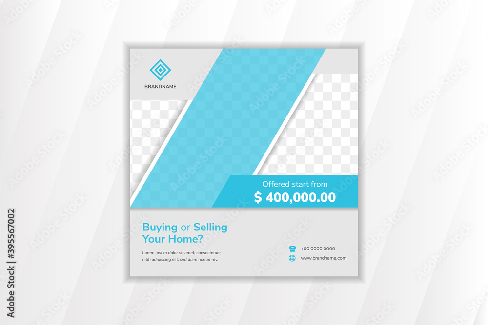 Poster abstract geometric social media banner template design for promotion of buying and selling your home