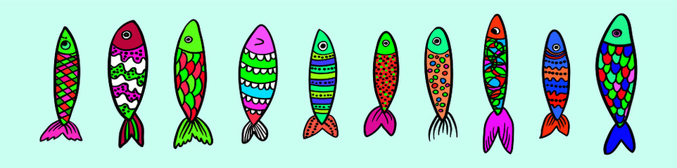 set of fish animals cartoon icon design template with various models. vector illustration isolated on blue background