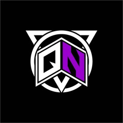 Monogram letter Q N Diamonds decorated with circles and triangles are perfect for game initials, greeting cards, logos, posters, etc.