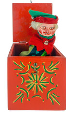 Creepy vintage jack-in-the-box toy. isolated
