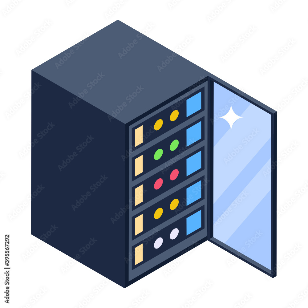 Wall mural isometric design of data server rack