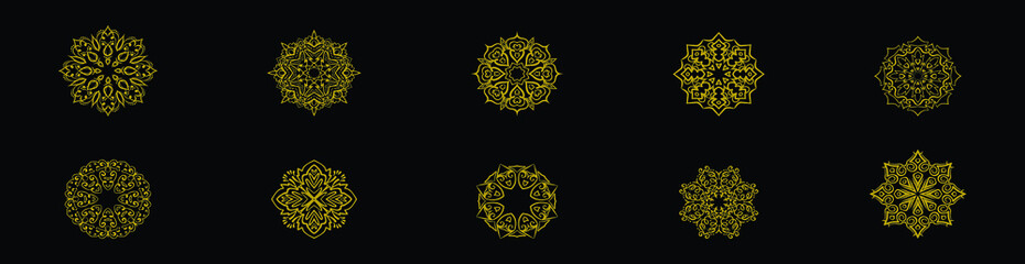 set of islamic ornament cartoon icon design template with various models. vector illustration isolated on black background