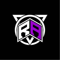 Monogram letter R A Diamonds decorated with circles and triangles are perfect for game initials, greeting cards, logos, posters, etc.