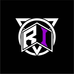 Monogram letter R I Diamonds decorated with circles and triangles are perfect for game initials, greeting cards, logos, posters, etc.