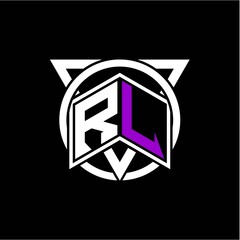 Monogram letter R L Diamonds decorated with circles and triangles are perfect for game initials, greeting cards, logos, posters, etc.