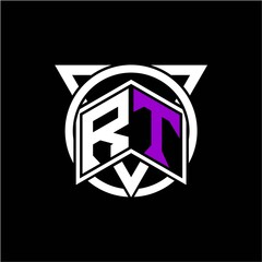 Monogram letter R T Diamonds decorated with circles and triangles are perfect for game initials, greeting cards, logos, posters, etc.