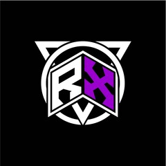 Monogram letter R X Diamonds decorated with circles and triangles are perfect for game initials, greeting cards, logos, posters, etc.