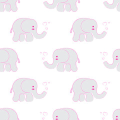 Elephant seamless pattern, Cute Elephant on the white background.