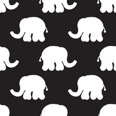 Elephant seamless pattern, White Elephant pattern on dark background.