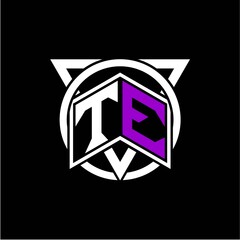 Monogram letter T E Diamonds decorated with circles and triangles are perfect for game initials, greeting cards, logos, posters, etc.