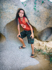 sitting on the stone