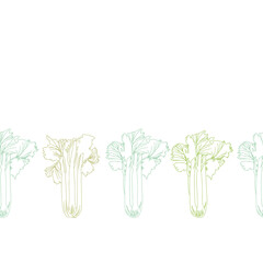 Modern Celery Seamless Vector Repeat Border. Botany Outline Vegetable Design. Food, Kitchen, Kitchen Wear, Apron, Cooking, Health. Vector EPS 10 Tile.