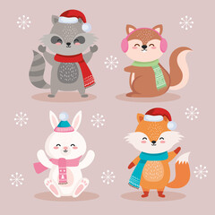animals cartoons in merry christmas season design, winter and decoration theme Vector illustration
