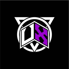 Monogram letter U X Diamonds decorated with circles and triangles are perfect for game initials, greeting cards, logos, posters, etc.