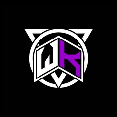 Monogram letter W K Diamonds decorated with circles and triangles are perfect for game initials, greeting cards, logos, posters, etc.