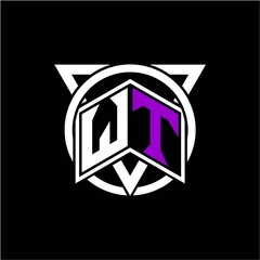 Monogram letter W T Diamonds decorated with circles and triangles are perfect for game initials, greeting cards, logos, posters, etc.