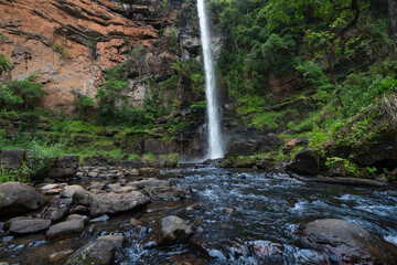 Fototapeta na wymiar Lone creek falls with stone river flow in Sabie Mpumalanga South Africa